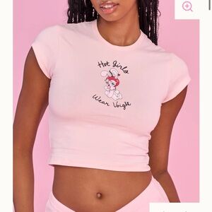 Hot Girls Wear Voight Pink Bunny Graphic Crop Top